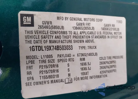 2004 GMC Safari Standard z USA, uszkodzony, nr VIN 1GTDL19X74B503033